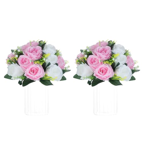 NUPTIO Flower Centerpieces for Wedding Tables: Pink & White Artificial Flower Ball Arrangement for Weddings Party - 2 Pcs Fake Floral Rose for Birthday Bridal Shower Decorations - color: Pink & White, size: 2 Pcs