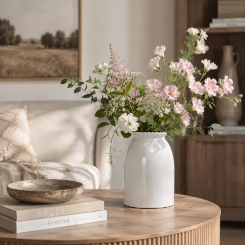 White Ceramic Vase Modern Minimalist Table Centerpiece, Round Smooth Flower Holder for Living Room, Shelf, Mantel, Wedding & Home Decor-8.3" H - color: White-8.5inch