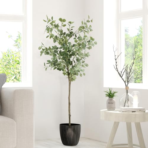 Artificial Eucalyptus Tree,6Ft Tall Fake Potted Tree Silk Faux Eucalyptus Tree with Plastic Nursery Pot, Artificial Plants for Home Office Indoor Decor - size: 6ft