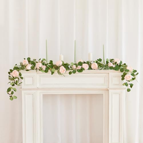 MISSPIN 2pcs Artificial Flowers Garland Spring Eucalyptus Garland Vintage Fake Flower Peony Rose Vine Greenery Decorative Wall Hanging Plant for Wedding Arch Door Arrangement Party Decor (Pink,2) - color: Pink,2