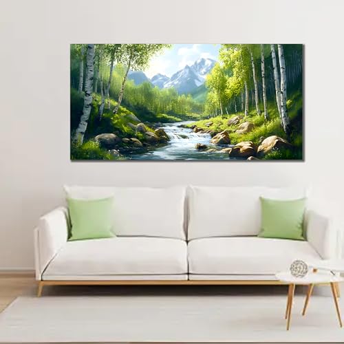 SSNEEKNDG Green Forest Large Wall Art for Living Room Tree Pictures Landscape Mountain Artwork for Bedroom Office Kitchen Canvas Prints 24"x48" - size: 24"L x 48"W
