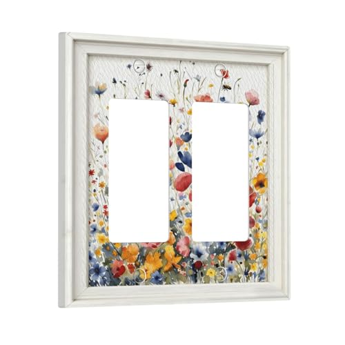 Decorative Art Light Switch Covers Watercolor Wildflower Bouquet 2 Gang Single Toggle Duplex Combination Electrical Faceplate Switchplate Wall Plate for Home Decor - color: Watercolor Wildflower Bouquet, size: 2-Gang Rocker /4.6 x 4.5 IN
