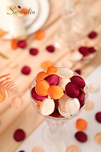 Serwalin 300Pcs Silk Rose Petals Flower Petals for Weddings Burgundy Gold White Petals Fake Orange Petals for Aisle Flower Girl Basket Bridal Shower Table Decor (4 Color Mixes) - color: A Orange Burgundy, size: 300pcs