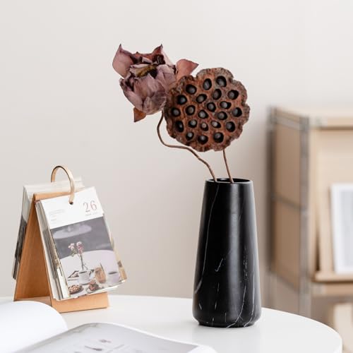 Marble Black Vase - 8" Big Black Ceramic vase for Flower, Simple Vases for Pampas Grass, Minimalist Farmhouse Boho vases for Centerpieces, Home Decor, Bathroom Decor - color: Marble Black, size: Big