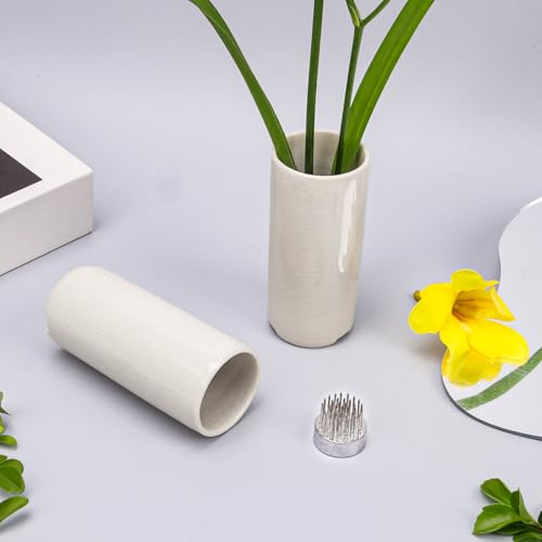 Folmywy 2 Pack Ceramic Ikebana Vase Kit Flower Frog White Small Vases Flower Stem Holder with 0.91 Inch Kenzan for Valentine's Day Dining Table Restaurant Dresser Bookshelf Home - color: 2 Pack