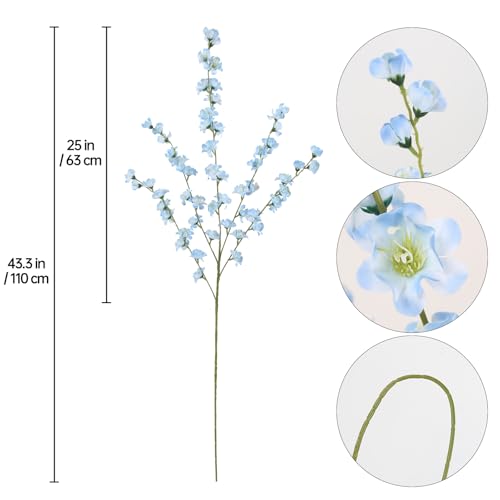 5pcs Delphinium Artificial Flowers 43.3 Inch Blue Silk Flowers Long Stem Faux Snapdragon Flowers for Wedding Bouquet Home Party Garden Outdoor Centerpiece Decoration(Blue) - color: Blue