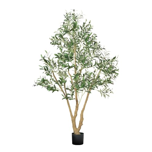 VEVOR 6FT Artificial Olive Tree with Black Pot, Tall Fake Tree with Natural Wood Trunk & Realistic Green Leaves and Fruits, Indoor Faux Plant for Home, Office, Living Room, Corner Decor - color: Olive Tree Type 2, size: 6ft