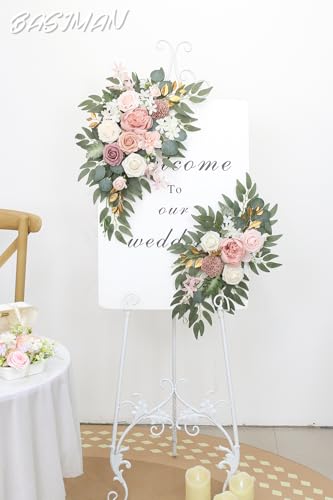Arch Flowers (Pack of 2) for Wedding Ceremony Arbor and Reception Backdrop Decoration Wedding Welcome Signs Floral Birthday Party Decoration(White Pink) - color: White Pink