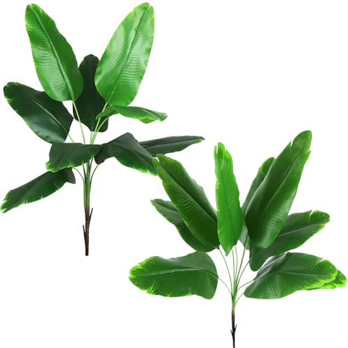 Artificial Bird of Paradise Plants 31 Inch 2 Pack, Fake Banana Trees 9 Branches Big Leaves Real Touch Greenery Palm Faux Plant for Indoor Outdoor Floor Plant Home Living Room Office Bedroom DIY Decor - color: Bird of Paradise - 2 Pack