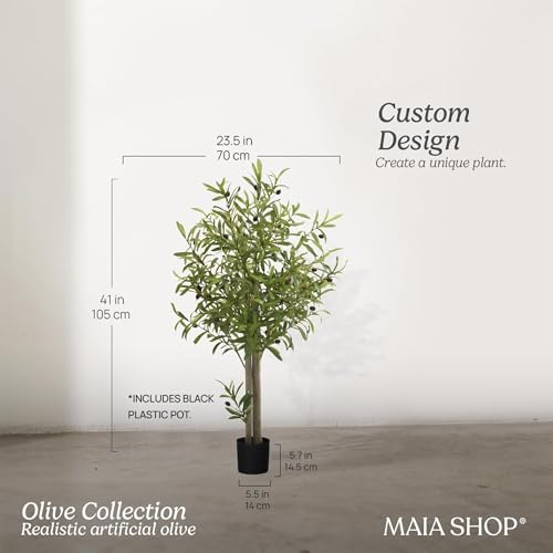 Maia Shop 3ft 5in Artificial Olive Tree Plant for House, Apartment or Office – Realistic Fake Indoor Plants for Living Room, Kitchen, Bedroom, Entryway or Bathroom – Faux Greenery for Home Décor - color: Olive, size: 3ft 5in