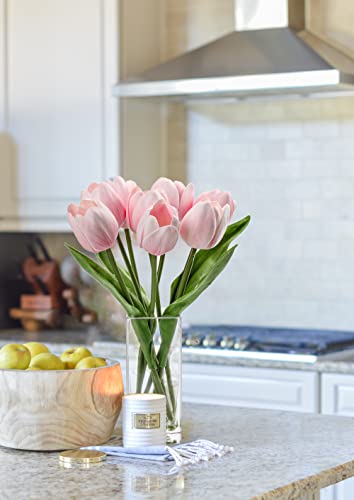 Briful Fake Flowers Artificial Tulip Flower Pink in Clear Vase, Real Touch Foam Tulip Arrangement Suitable for Home Office Decoration, Dining Table Centerpiece - color: Pink
