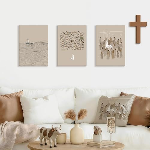 WENGTIAO 3Pcs Christian Wall Art Jesus Canvas Art Prints Beige Bible Sketches Painting Pictures Inspirational Scripture Artwork Religious Wall Decor for Living Room Church Prayer Room 12”x16”x3 - color: Jesus Bible Story, size: 12"x16"x3Pcs