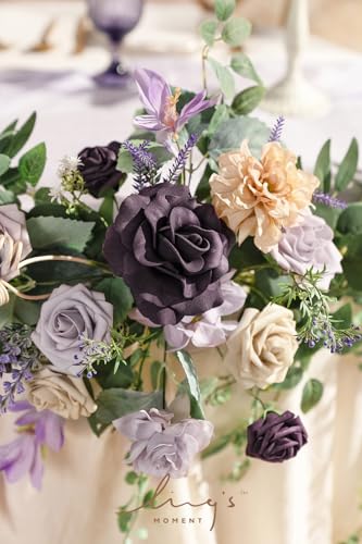 Ling's moment 9FT Eucalyptus and Willow Leaf Garland with White Flower, Handcrafted Wedding Sweetheart Table Centerpieces Head Table Decor Arch Backdrop Decorations for Wedding | Lavender Purple - color: Prpl-lavender Purple