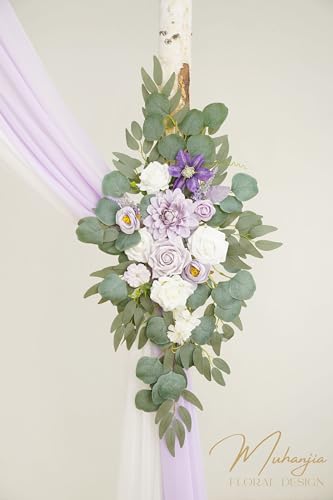 Muhanjia Artificial Arch Flowers Kit(Pack of 4),2Pcs Artificial Flower Arch Decor, 2Pcs Drapes, Ceremony and Reception Background Rose Decoration, Light Purple Flora Outdoor Party Decor - color: Light Purple