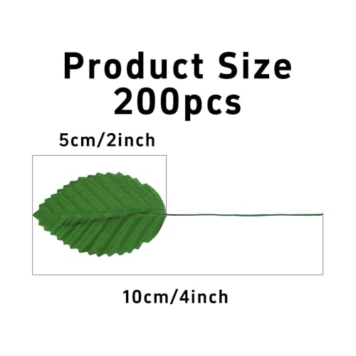 pson 200PCS 10cm Artificial Silk Leaves with Wired Stems for Crafts, Bouquet Wreaths, Wedding Decor, Party Decorations(Green) - color: Green