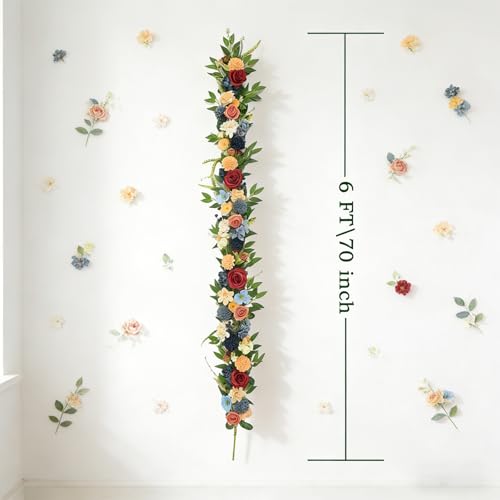 70 Inch Spring Garland - Farmhouse Boho Faux Flower Garland with Roses, Dahlias & Greenery, Hanging Wreath for Wedding Arch, Home Decor, Party Backdrop Spring Front Door Fireplace Table Decor - color: Garland