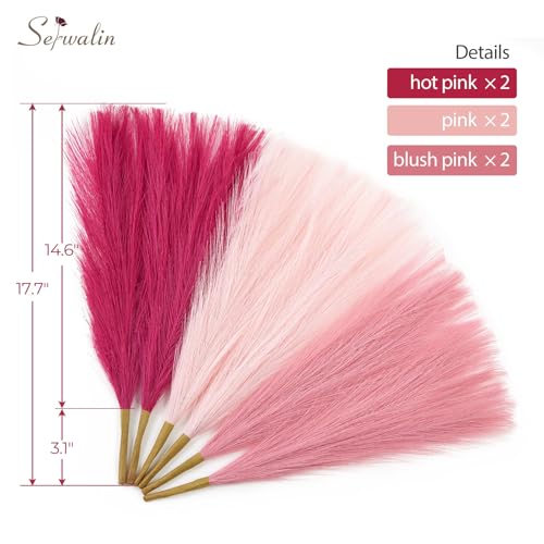 Serwalin Hot Pink & Blush & Pink Pampas Grass Decor, 17.7 Inch 6pcs Faux Pampas, Artificial Pampas Grass for Wedding Table Centerpieces Decoration - color: A Abby Hot Pink & Blush & Pink, size: 17 Inch 6 Pcs