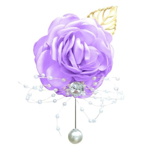 WANLIAN Bridesmaid Wrist Corsage Wedding Flowers Boutonniere Set Prom Dusty Purple Flowers for Groom Bridal Wedding Party Prom Set of 2(Purple) - color: Purple