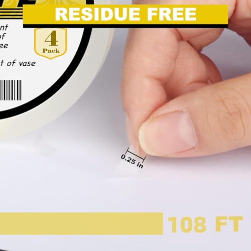 4Packs Clear Floral Tape - 1/4 inches Wide Floral Vase Tape, Clear Waterproof Floral Tape for Fresh Flower Bouquets and Flower Arrangements Crafts (0.25inch*4Packs), 0.25inch*4Pack - size: 1/4 inch
