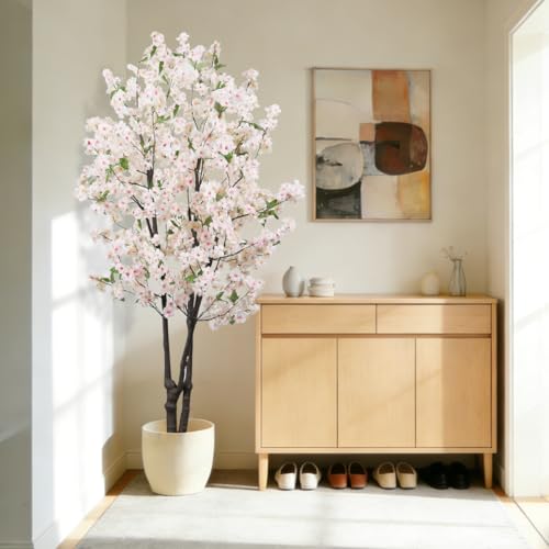 BINCUE Artificial White Cherry Blossom Tree Fake Tree Cherry Blossom Decor Fake Flowers Faux Flowering Tree White Flowers Floral Artificial Plants for Indoors Outdoors Room Home Decor Gift 5.74FT - color: White-08ap