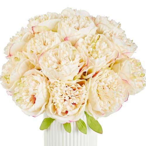 SITUMEIZI 10PCS Artificial Peony Flowers, Real Touch Fake Silk Bouquet with Stems for Home Mothers Day Wedding Party Centerpieces Table Decoration Indoor(Champagne) - color: Champagne