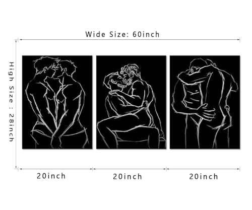 Male Wall Art Black and White Men Gay Body Painting Wall Decor 3 Panels Abstract Men Gay Posters Prints Art Bedroom Bathroom Home Decoration Framed Ready to Hang 20"W x 28"H x 3pcs - color: Art02, size: 20x28x3pcs