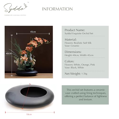 SYDDOL 17" Artificial Orchid Flowers, Real Touch Phalaenopsis Silk Bouquet with Ceramic Pot for Indoor Table Centerpiece Home Decoration (Koi Flower + Black Pot) - color: Koi Flower + Black Pot