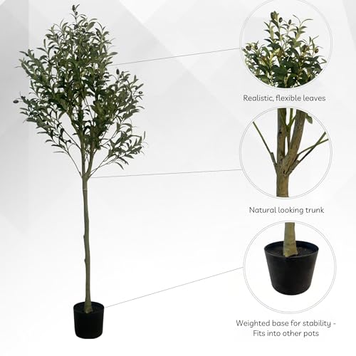 XBrand 5ft Artificial Olive Tree, Lifelike Mediterranean Style Indoor Plant - color: Olive Tree - 5ft
