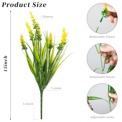 12 Bundles Artificial Lavender Plants Outdoor UV Resistant, Faux Monkey Grass Greenery Fake Flowers - Plastic Indoor/Outdoor Decor for Garden, Porch, Patio, Window Box, Hanging Planters - color: Yellow
