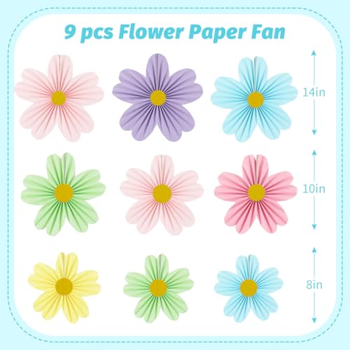 YUNXUAN Pastel Party Decorations Paper Fan Paper Flowers Decorations for Wall Flower Backdrop Classroom Baby Shower Birthday Flower Wall Decor Pack of 9 Rainbow - color: Pastel