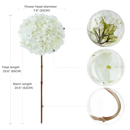 ZYTUYO 3PCS White Hydrangea Artificial Flowers 25.6" Large Fake Hydrangeas Flowers with Stems Faux Silk Bouquet for Indoor Home Decor Table Wedding Party Floral Outdoor Centerpieces - color: White