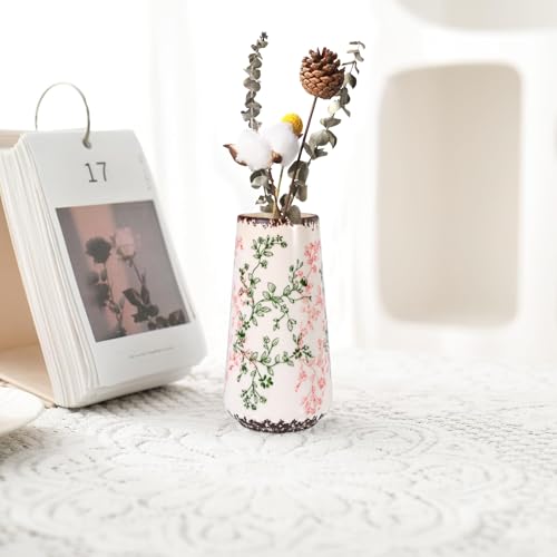 Ceramic Vase, GUKJOB Small Cute Flower Vase for Pampas Grass, Home, Living Room, Dining Table, Farmhouse, Office Decor, Bedroom, Table, and Kitchen Shelf (Green & Pink-A) - color: Small Green & Pink-a