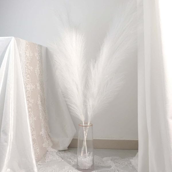 Tableclothsfactory 3 Stems | 44" White Artificial Pampas Grass Plant Sprays, Faux Branches Vase Flower Arrangement - color: White