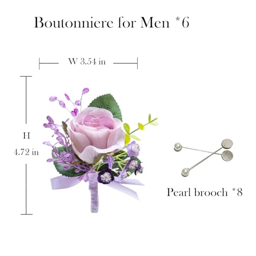 Marriwise 6pcs Light Purple Boutonniere for Men, Artificial Silk Rose Flowers Wedding Groom Groomsmen Boutonniere for Wedding/Anniversary/Prom/Rustic Wedding/Homecoming (Light Purple) - color: Light Purple