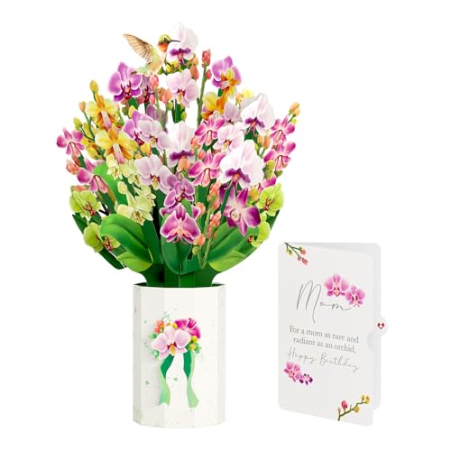Lovepop Birthday Bouquet for Mom | Orchid Bouquet and Birthday Sentiment | 12" Bouquet | Mailable Envelope included - color: Orchid Birthday Bouquet and Sentiment Set for Mom