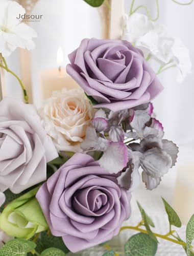 50pcs Artificial Flower，Real Touch Foam Roses w/Stem DIY for Wedding Bouquet Centerpieces Party Shower Home Decor-Violet Lavender Purple - color: Violet Lavender Purple