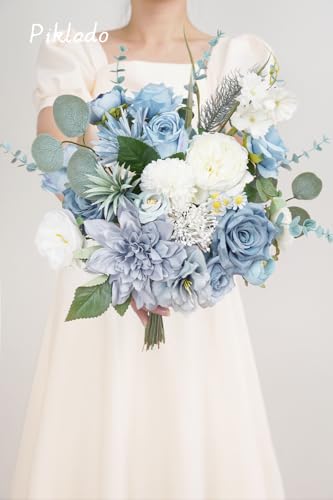 Artificial Flower Combination Box Set Artificial Flower Loose Leaves and Stems DIY Wedding Center Bouquet Bride Wedding Baby Shower(Grey White Blue) - color: Grey White Blue