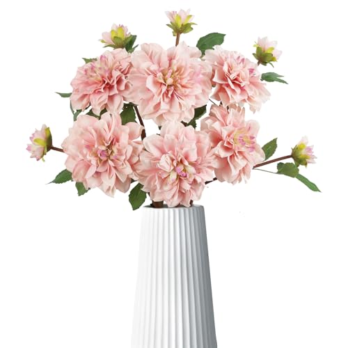 6pcs Dahlia Artificial Flowers Deep Pink Large Fake Dahlia Faux Silk Flowers with Long Stem for Wedding Bouquets Party Baby Shower Floral Arrangements Home Tables Decoration（Deep Pink - color: Deep Pink