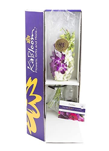 KaBloom - 10 Purple and 10 White Orchid with Vase - Fresh Flowers for Birthday, Valentine's & Mother's Day - color: Purple and White, style: With Vase