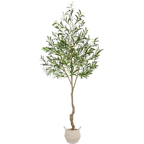 Warmplants Artificial Olive Tree, 7ft Tall Fake Olive Leaves Plant with Basket, Indoor Outdoor Faux Olive Topiary Silk Tree for Home Livingroom Office Décor - size: 7ft