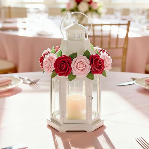 Lifewit Artificial Flowers, 25 Pcs Dark Red Foam Real Looking Roses with Stems, Fake Roses for DIY Wedding Bouquets, Centerpieces Arrangements, Valentine Decorations - color: Dark Red