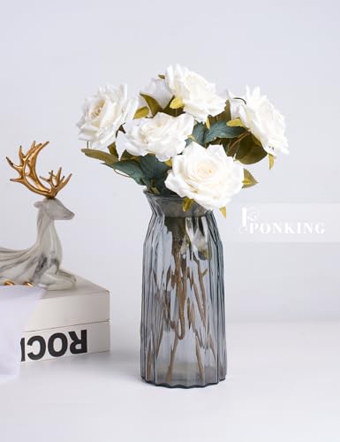 PONKING 3.1"(8cm) Manta Rose Artificial Flower 7pcs Realistic Faux Silk Roses Fake Flowers Bouquets Arrangements Decor for Wedding Spring Mother's Day, Home Table Decorations, White Flower - color: B 7pcs White Rose