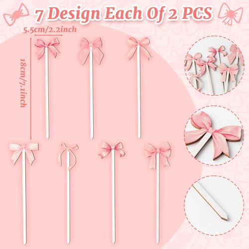 TICIAGA Pink Bow Wooden Picks - 14PCS Pink Bow Tie Double-Sided Wooden Decorative Pick for Home Cute Vase Filler Wooden Bow Tie Decorative Pick for Farmhouse Decor Bow Tie Theme Decorations for Home - color: Pink Bow