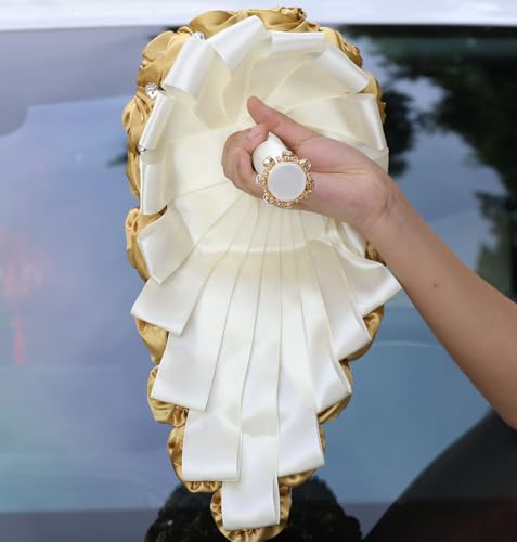 Luxury Cascade Bridal Wedding Bouquet Satin Rose Waterfall Holding Bouquet Artificial Flower Bunch for Bride Bridesmaid(Gold, 15" x 7.5") - color: Gold, size: 15"L x 7.5"W(38cm x 19cm)