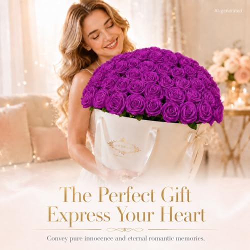 50 PCS Purple Roses Artificial Flowers, Fake Purple Roses, Purple Artificial Roses with Stems for DIY Wedding Flowers Decoration, Valentines Roses, Wedding Decoration - color: Purple, size: 50 Pcs