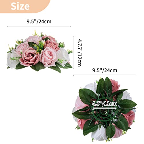 NUPTIO Flower Balls for Table Centerpieces: Dusty Pink White Fake Flowers | for Wedding Party Decor - 2 Pcs 9.5 inch Artificial Rose Bouquet Arrangements for Birthday Decorations - color: Dusty Rose & White, size: 2 Pcs