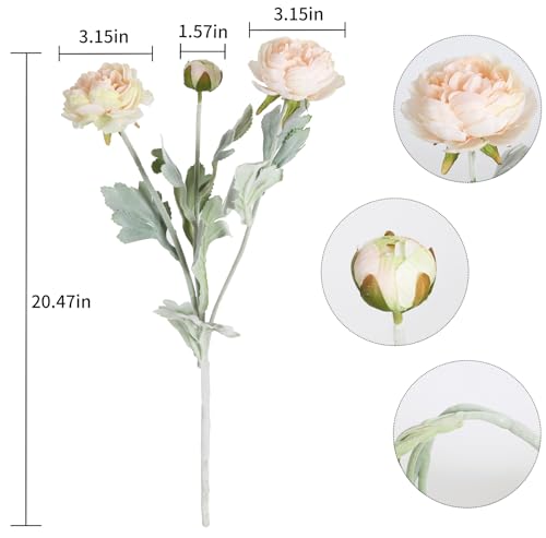 IPOPU Champagne Fake Peonies Artificial Ranunculus Flowers 6pcs 18Heads Champagne Silk Flowers 20.47" Artificial Flowers Bulk for Faux Floral Arrangements Home Table Decor - color: Champagne