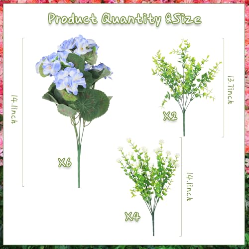 Olatay 12 Bundles Mixed Color Artificial Flowers for Outdoor, Artificial Geraniums Flowers for Outdoor, UV-Resistant Fake Geraniums for Porch, Balcony, Garden, Indoor Decoration (White-Blue) - color: White-blue
