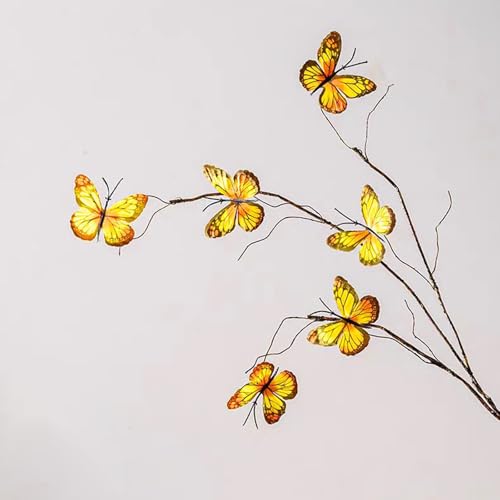Artificial Butterfly Branche,Simulation Branch Stems with Fake Butterfly Floral Arrangement for Vase Filling Home Office Party Decoration (Yellow) - color: Yellow