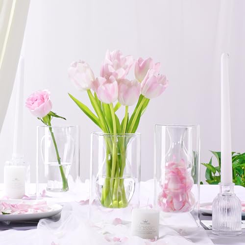 ZENS Unique Clear Small Flower Vase Set of 3, Modern Floating Decorative Vases, Double Hollow Cool Glass Vases, Hand Blown Bud Vases for Home Small Bouquet, Wedding Centerpieces - color: Transparent, size: 7 inch tall Vase Set of 3